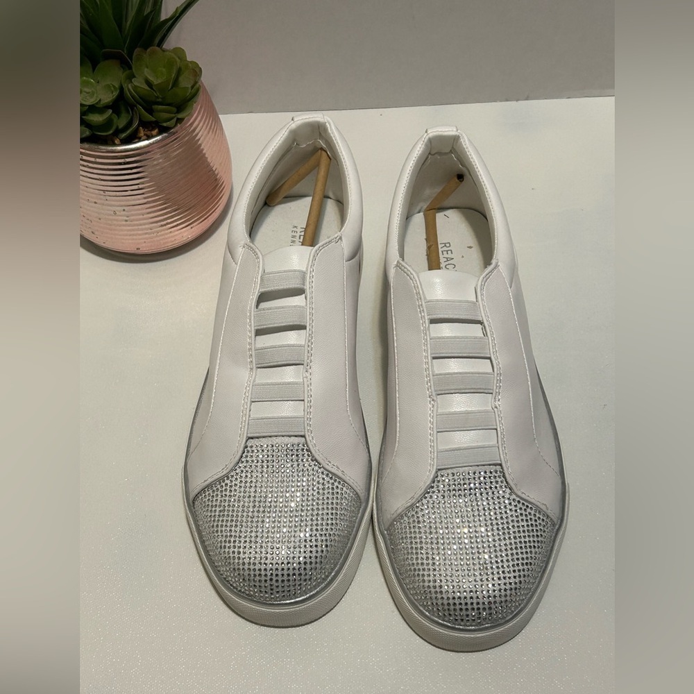 Kenneth Cole White and Silver Embellished Sneakers